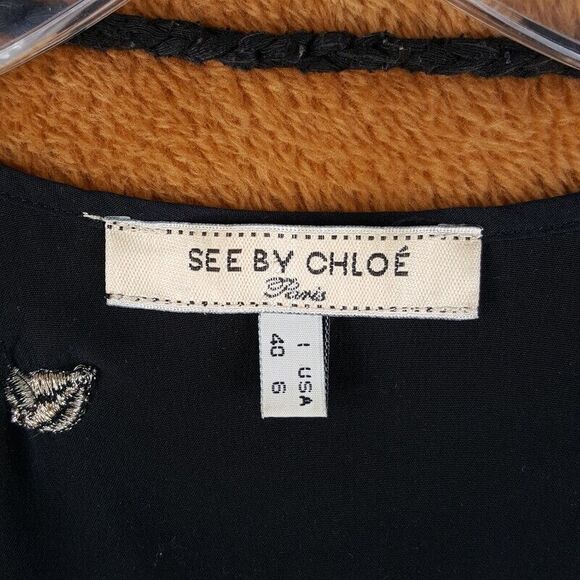 SEE BY CHLOE Womens Dress Size 6 Black Pullover Empire High Waist Sundress Gold - Picture 2 of 7